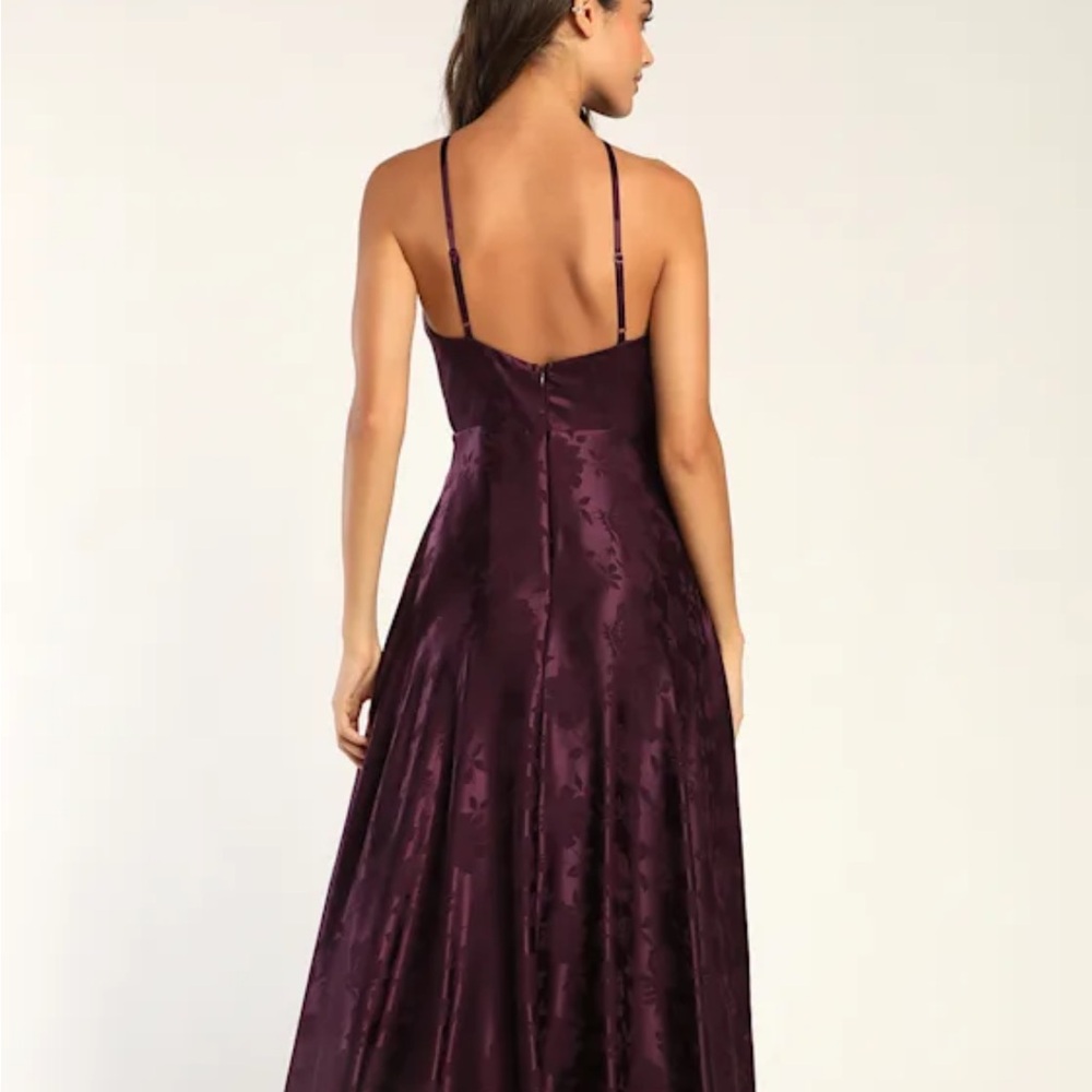 Lulu's “Elegant Sophistication Purple Satin Jacquard Halter Maxi Dress” - Picture 8 of 9